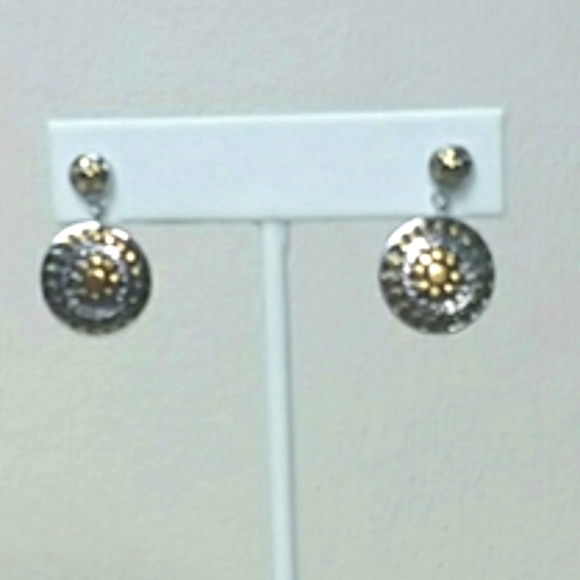 Round Sterling silver gold plate post earrings NEW 2 Tone Pebbled - Picture 1 of 4